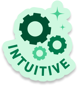 A series of settings cogs with the word "intuitive"