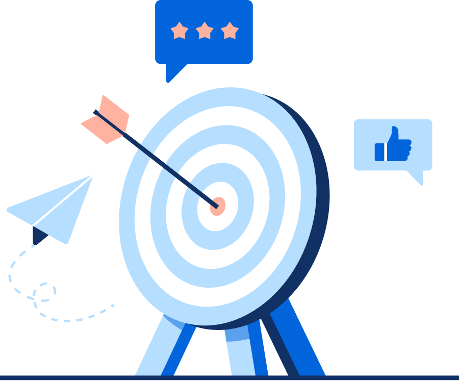 An arrow hitting its mark on a target, used for "Marketing"