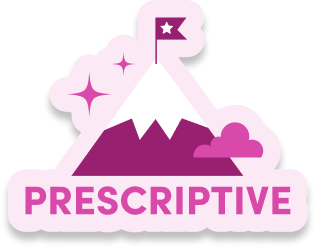 Picture of a mountain with a flag at the top, with the word "prescriptive" below