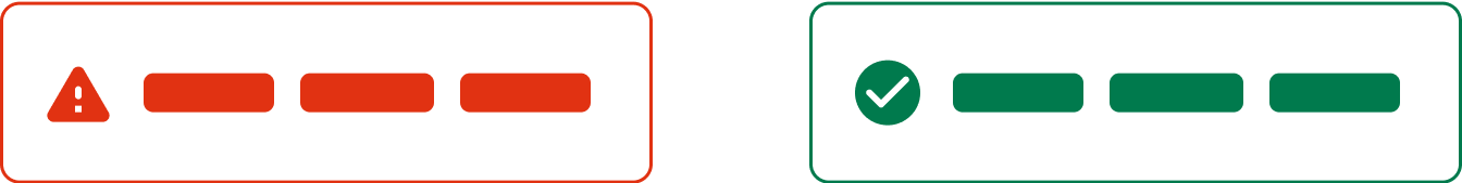 Two alerts without text, one red and one green, to illustrate purpose with color