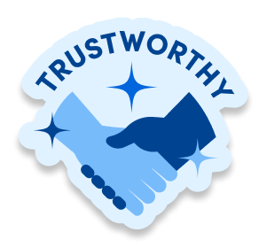 Two hands clasped with the word "truthworthy" above them