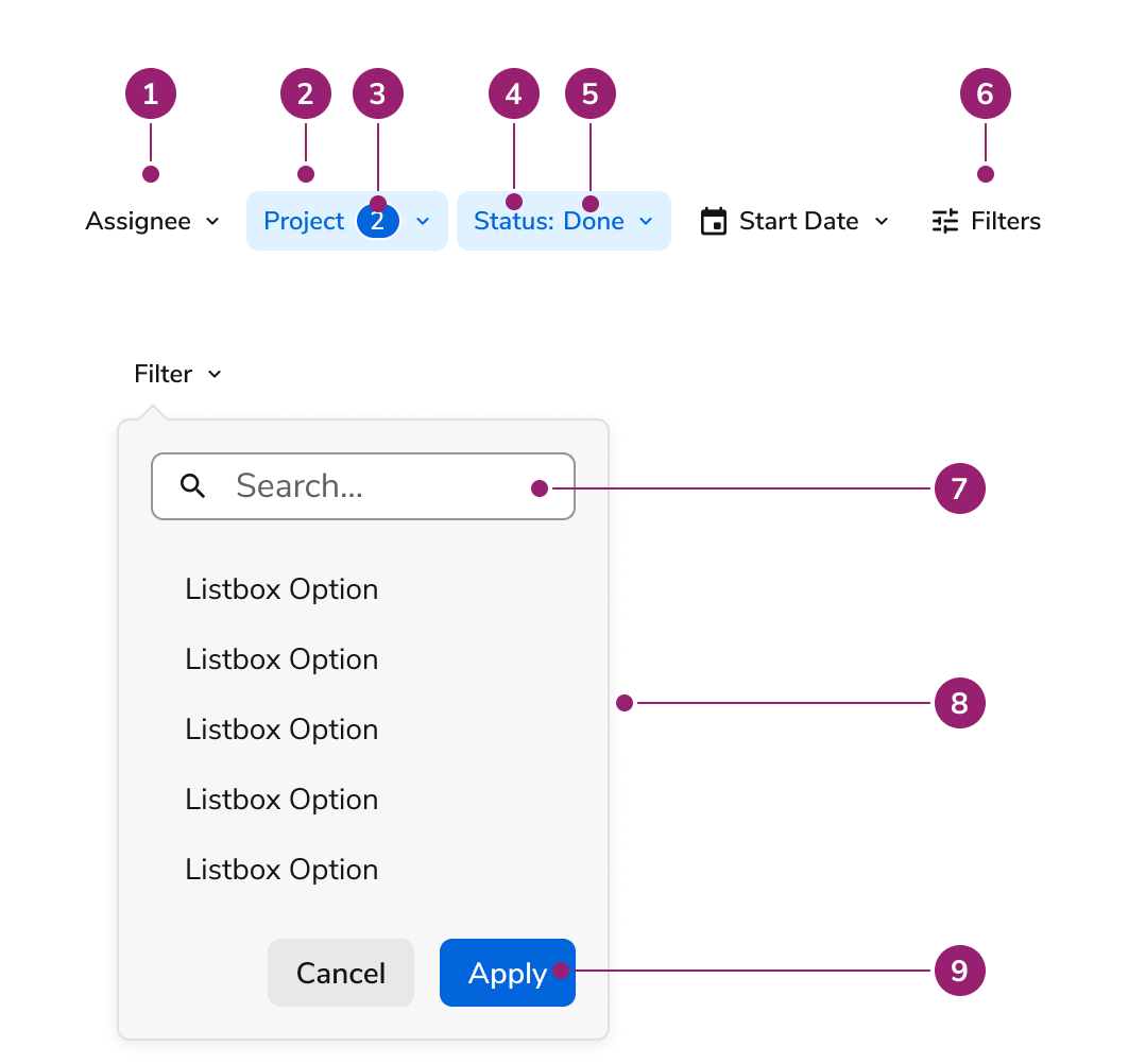 Image of the anatomy of the toolbar filters