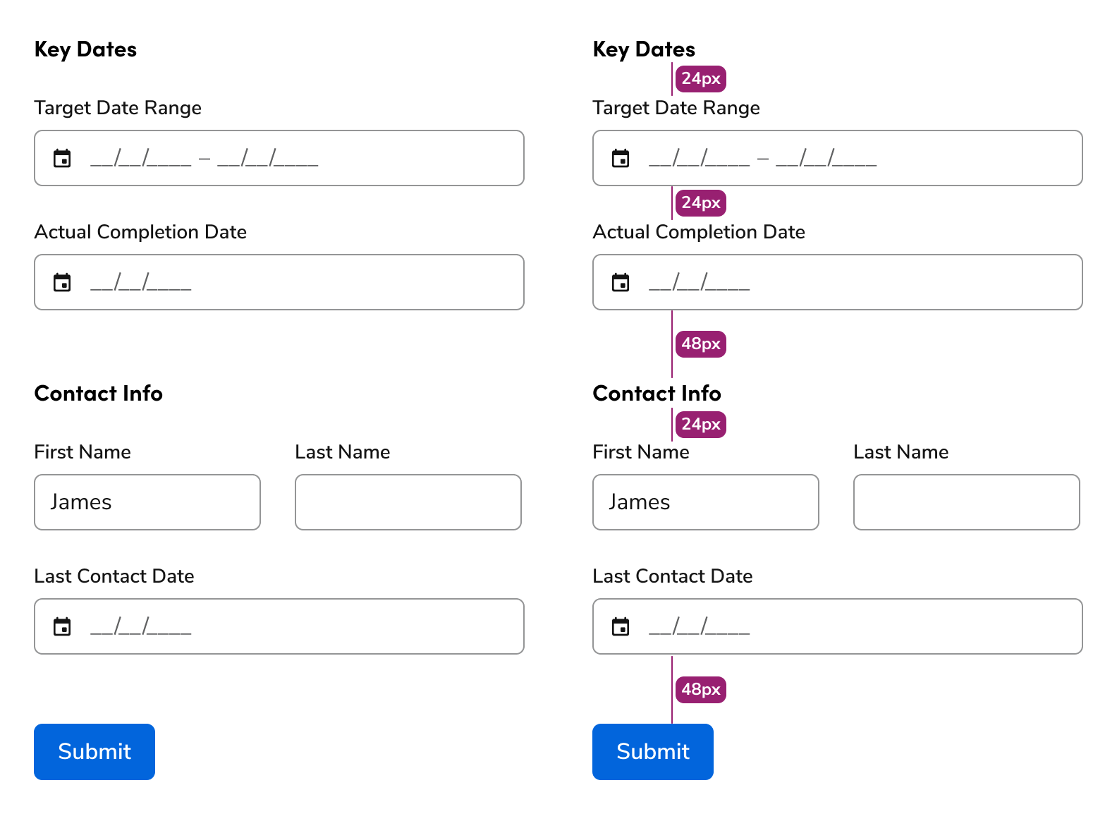 Visualization of form group
spacing