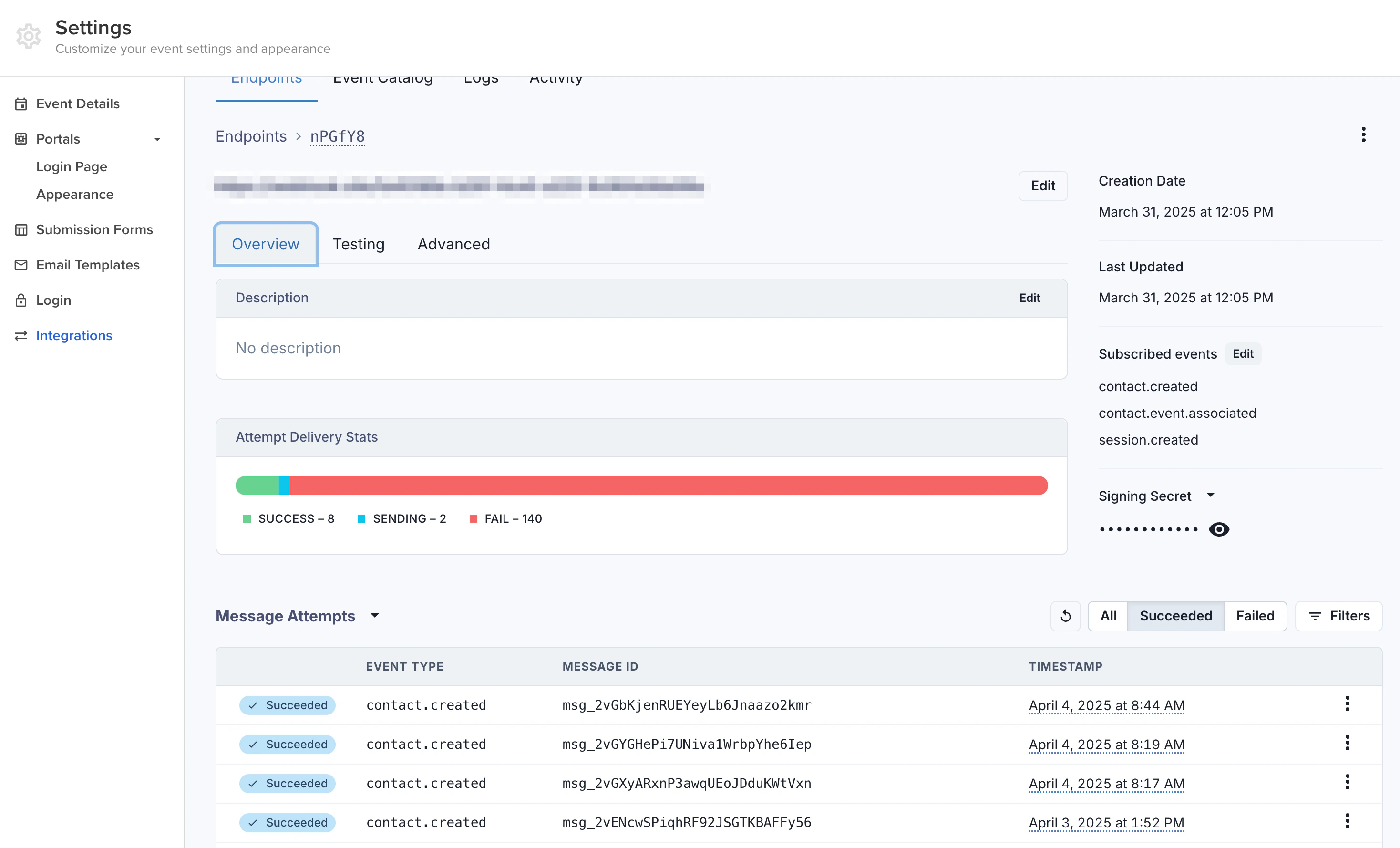 Webhook delivery logs