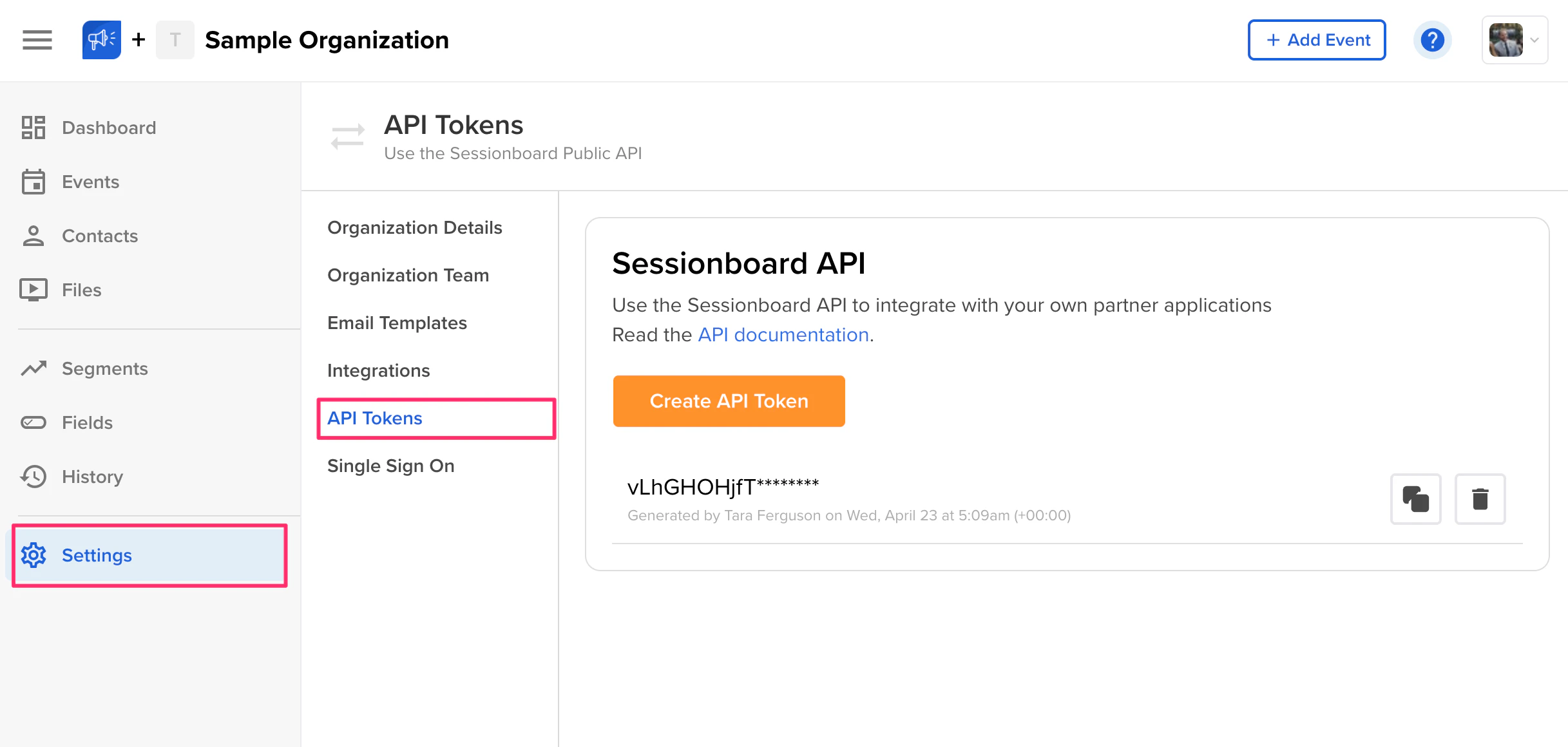 API token generation