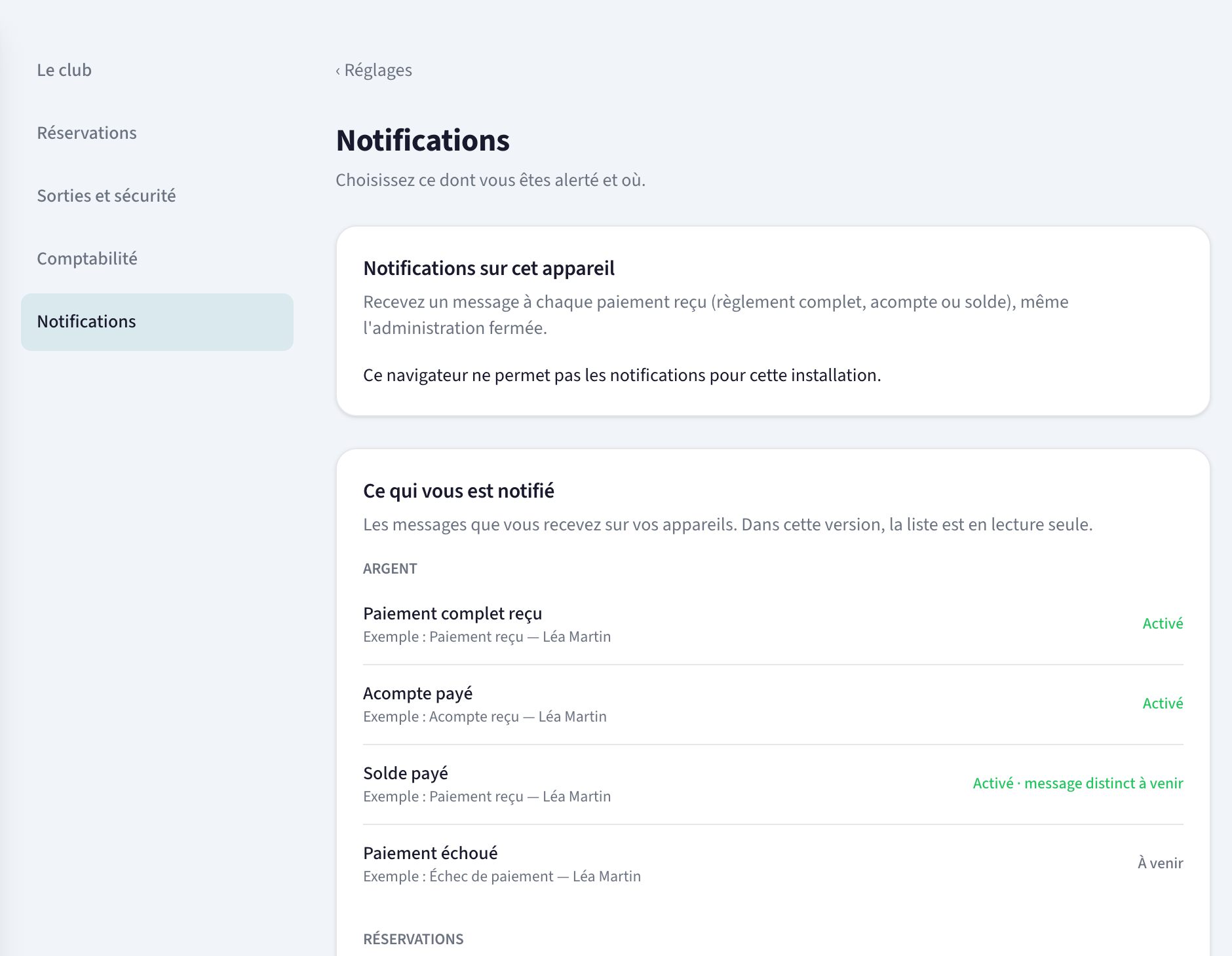 Groupe Notifications : alertes sur cet appareil et liste de ce qui vous est notifié