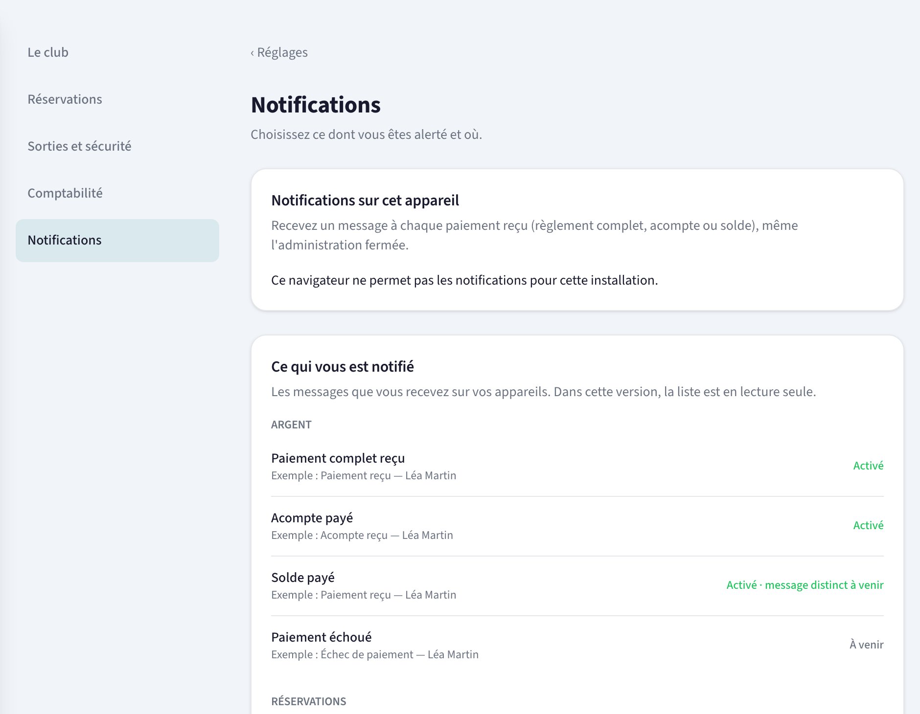 Groupe Notifications : alertes sur cet appareil et liste de ce qui vous est notifié