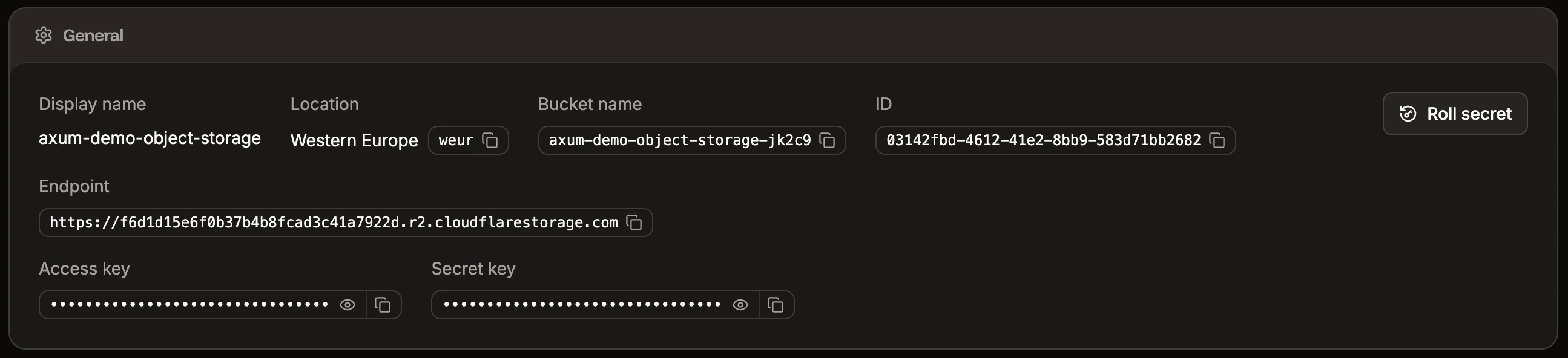 Details of your object storage bucket