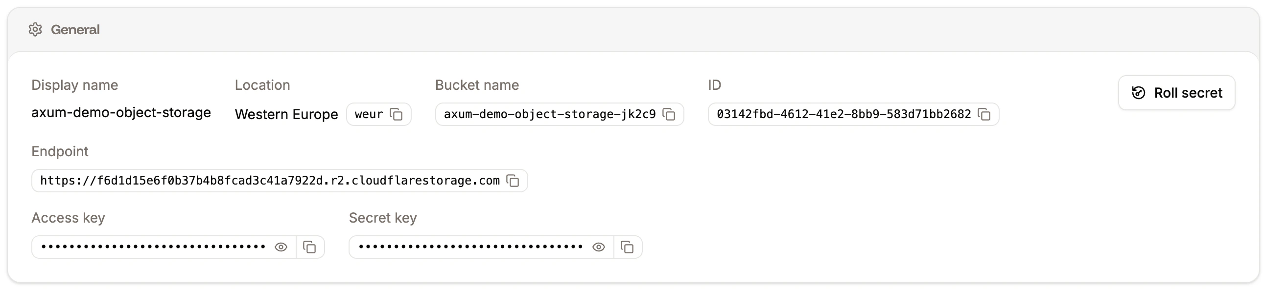 Details of your object storage bucket