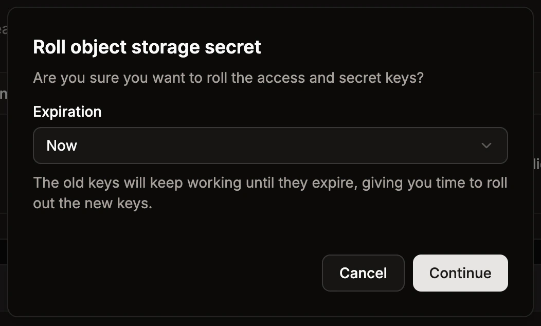Roll your object storage secret in Sevalla