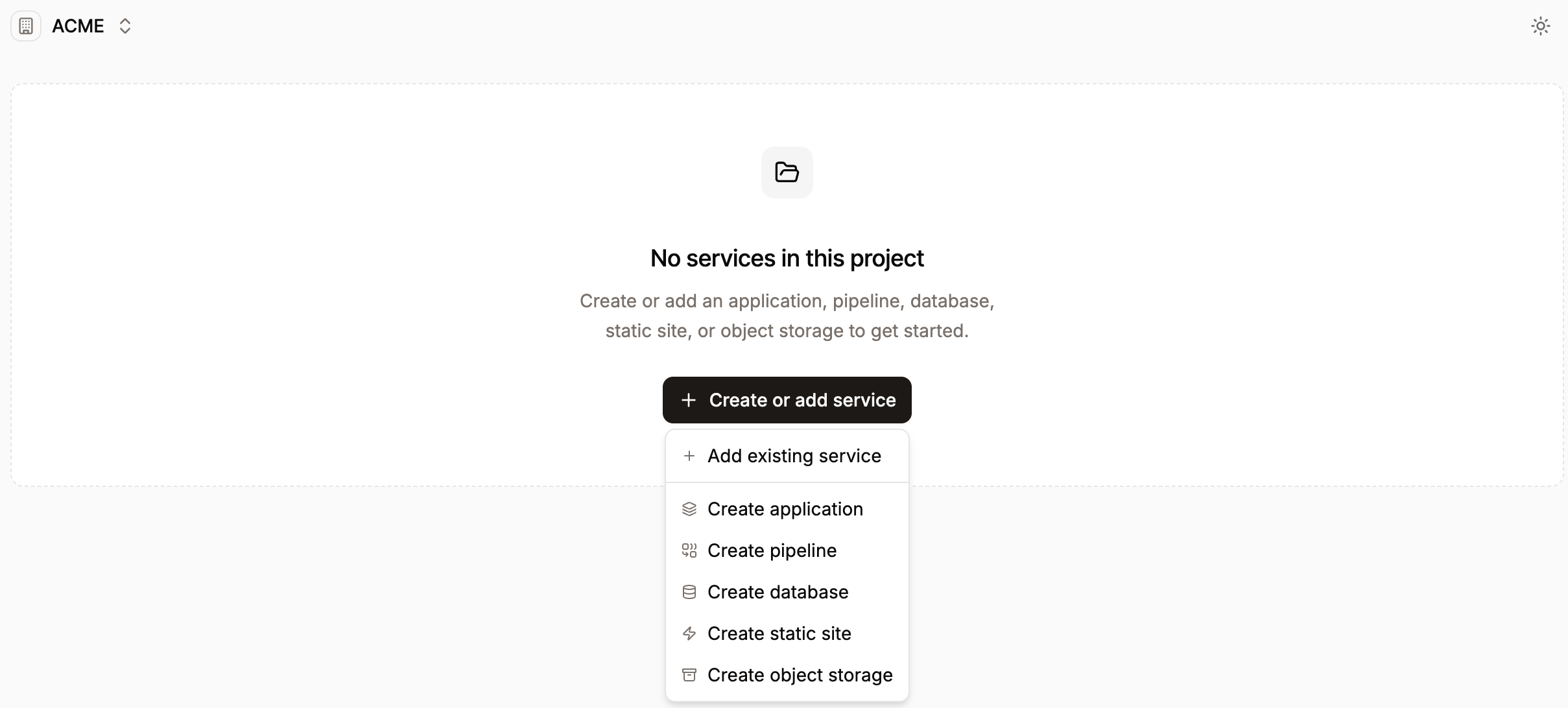 Add a service to a new project in Sevalla