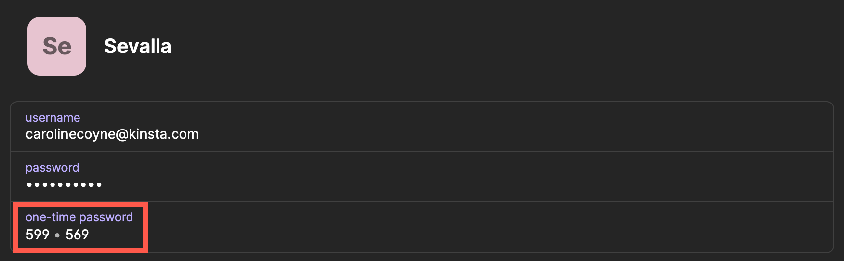 A one-time password in 1Password