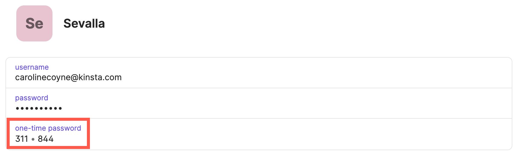 A one-time password in 1Password