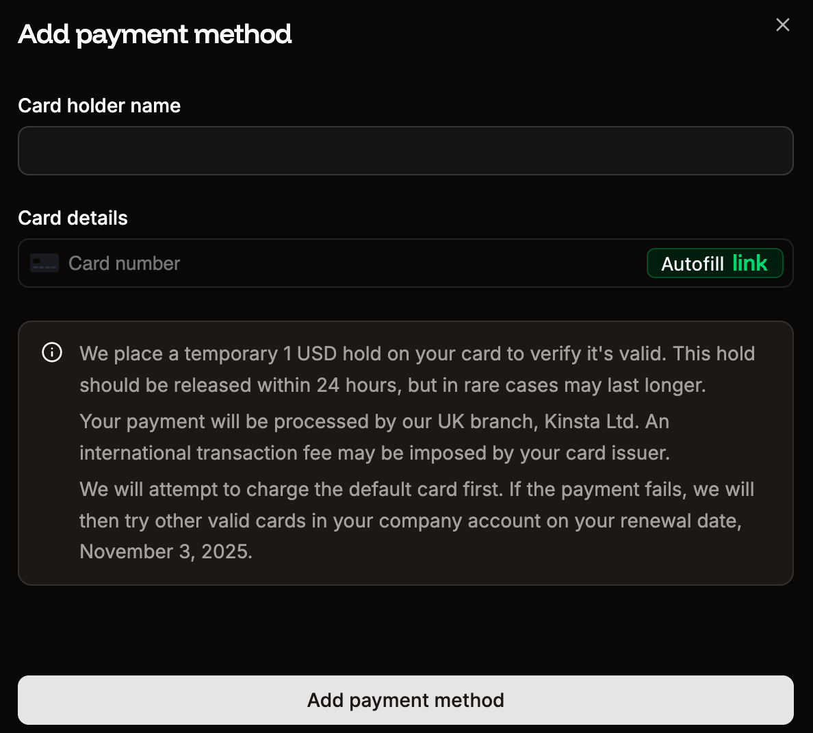 Add your credit card in Sevalla
