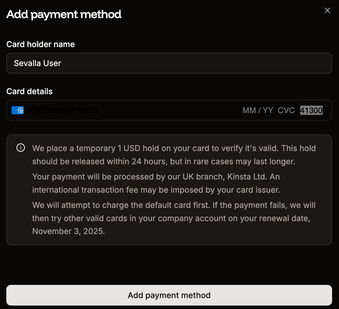 Add a cross-border credit card