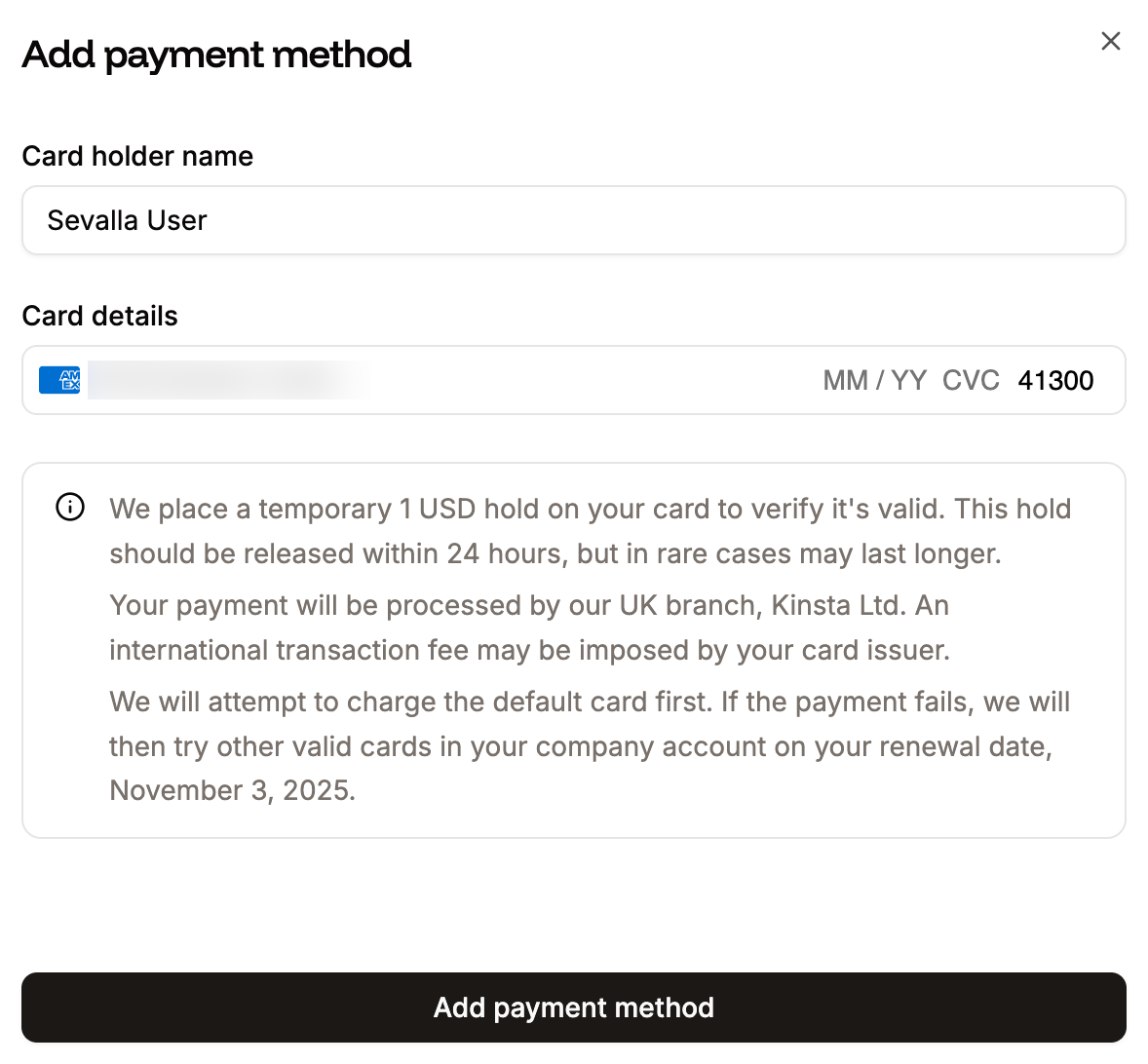 Add a cross-border credit card