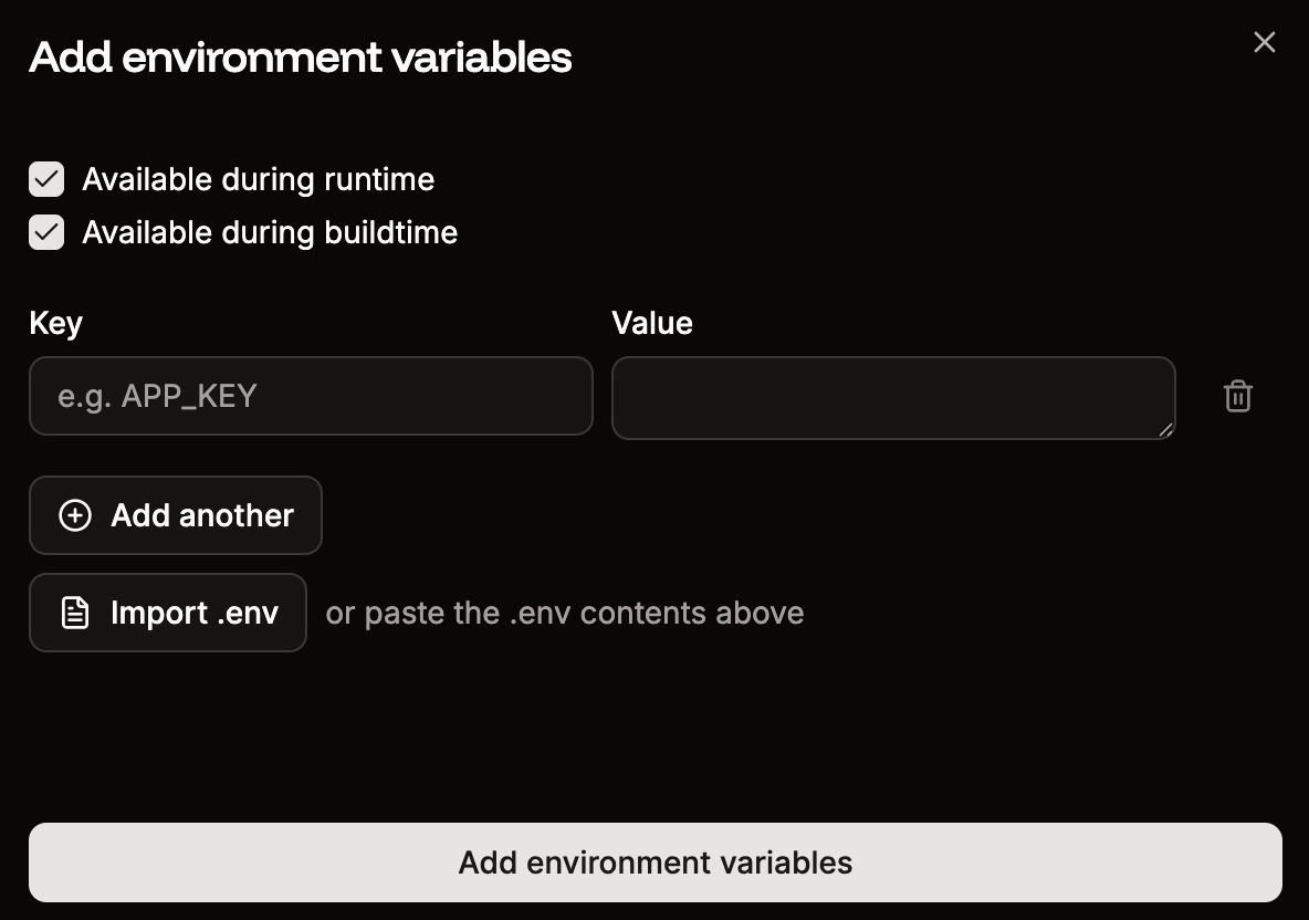 Add environment variables to your application