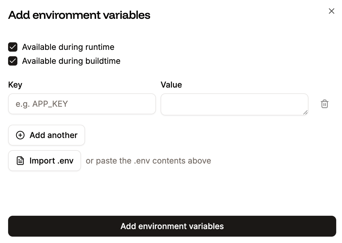 Add environment variables to your application