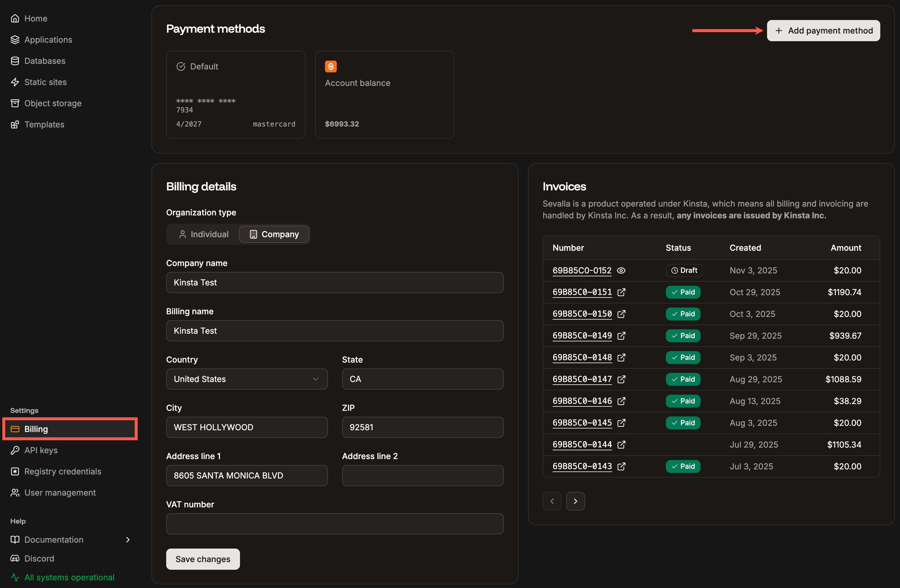 Add a payment method in Sevalla