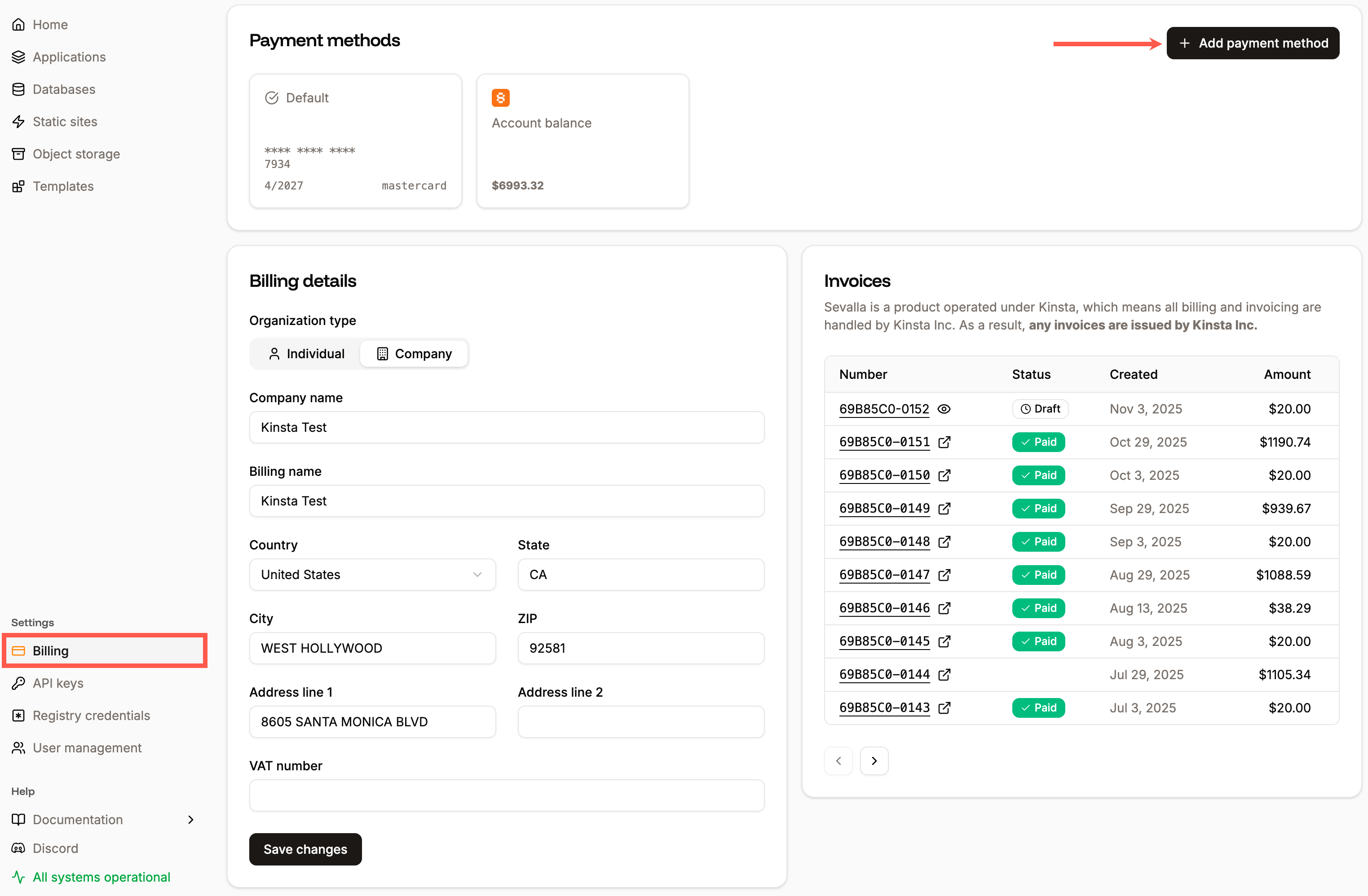 Add a payment method in Sevalla