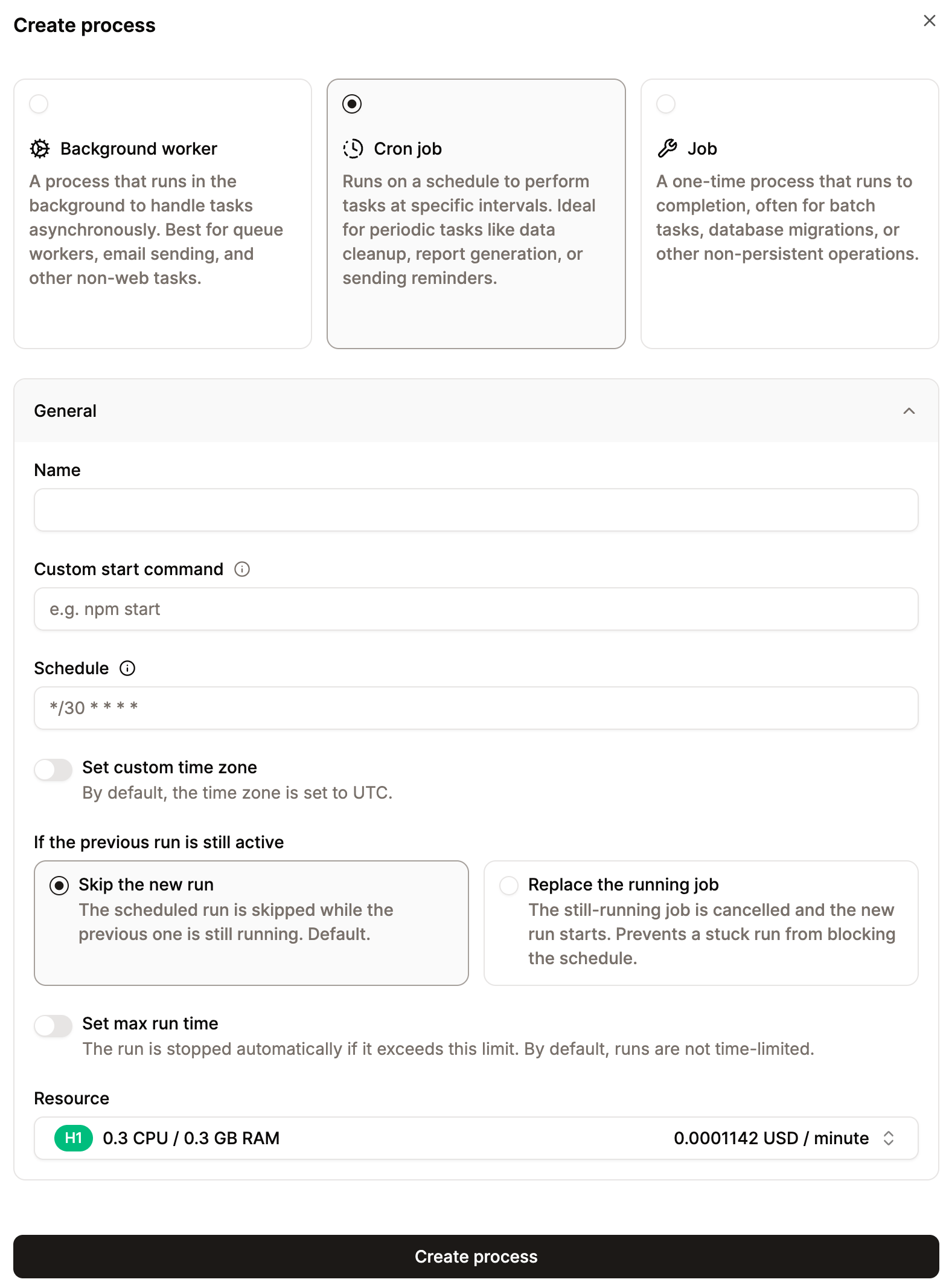 Create a cron job process