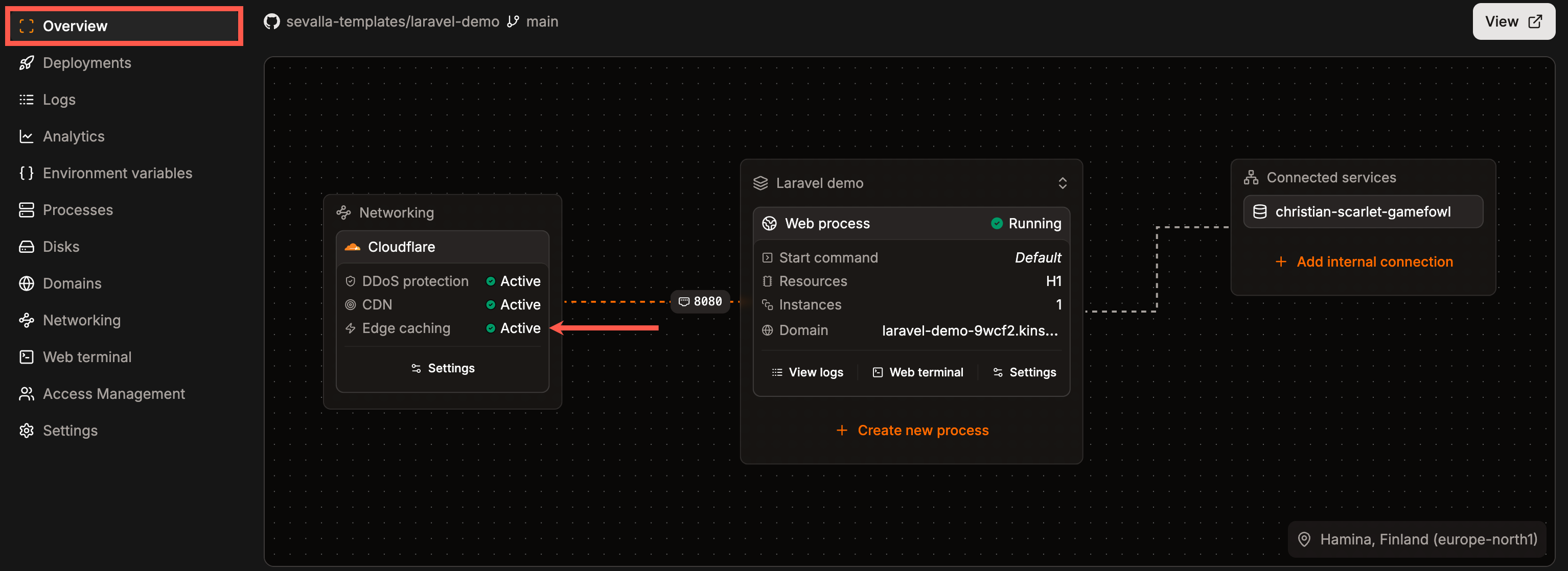 Application Overview page showing Edge caching is enabled