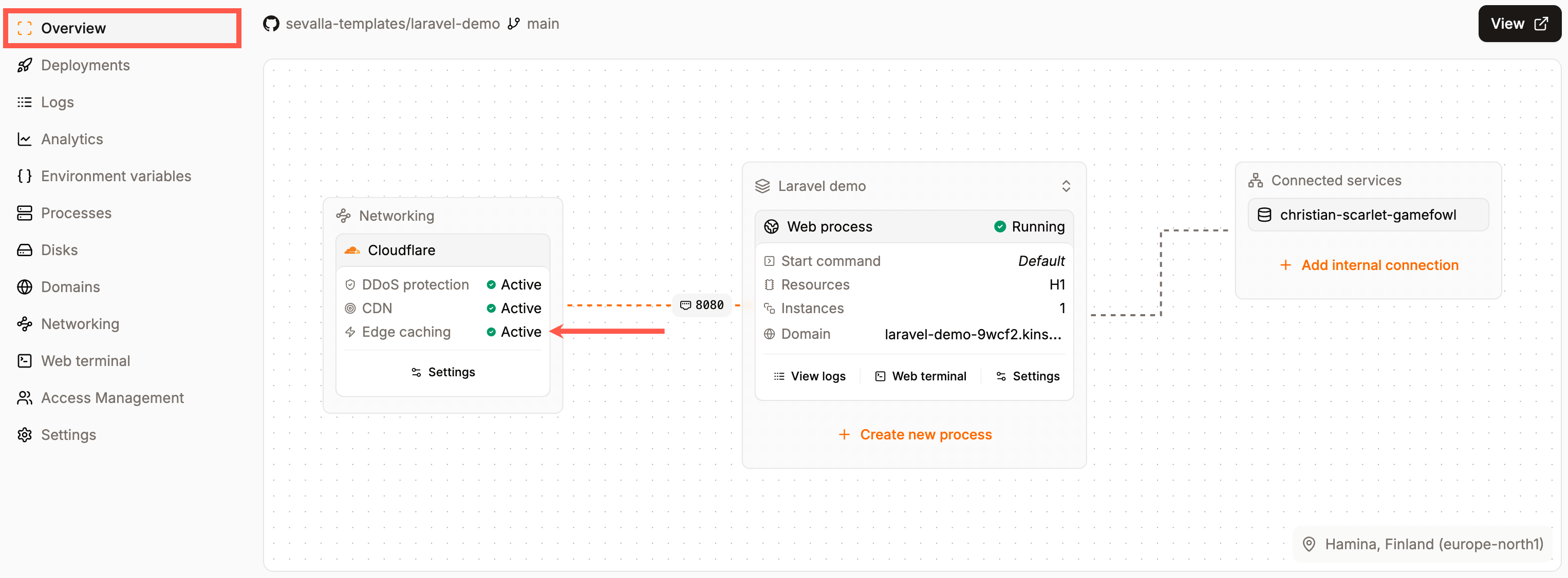 Application Overview page showing Edge caching is enabled