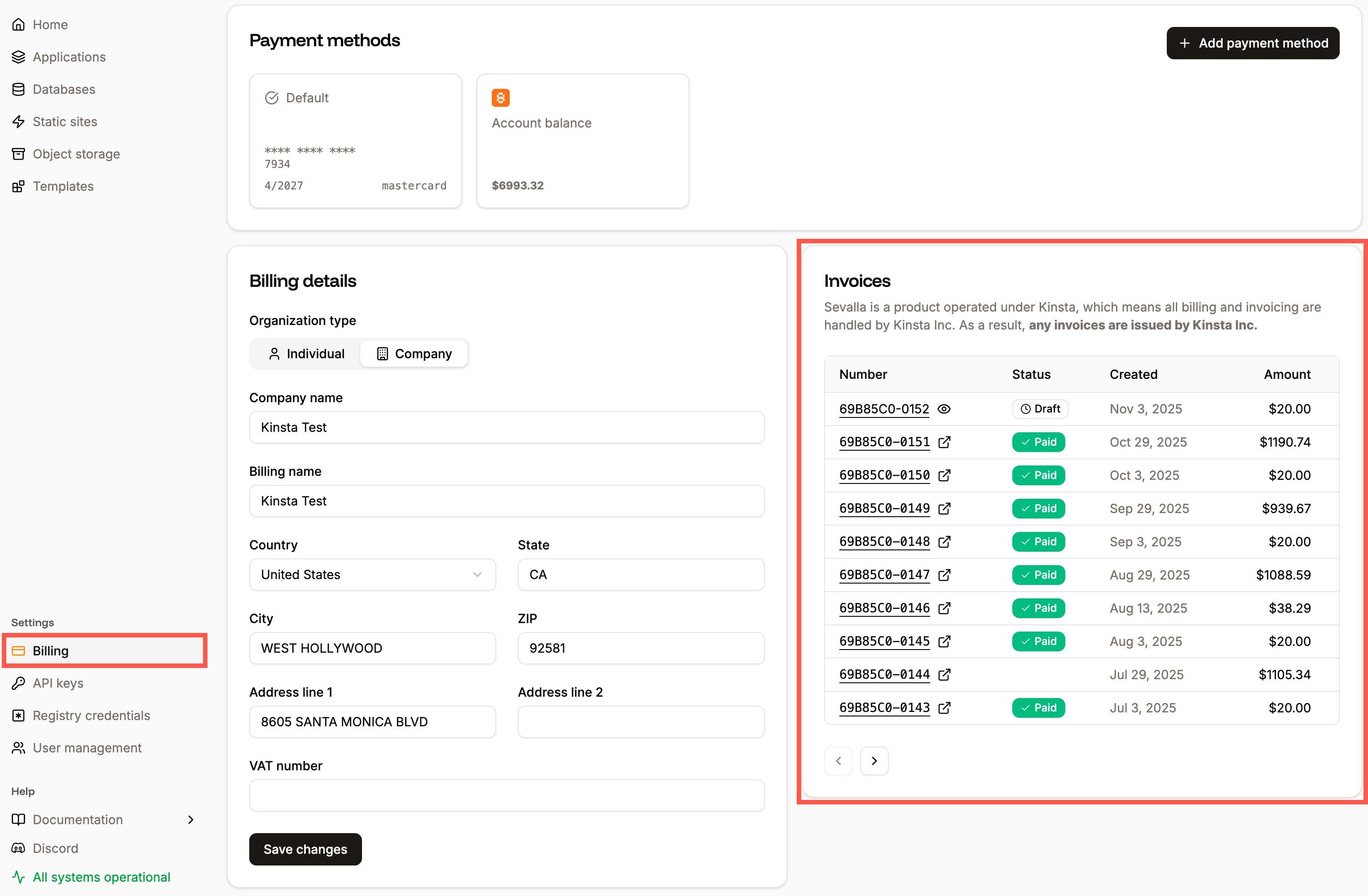Hosting invoices in Sevalla