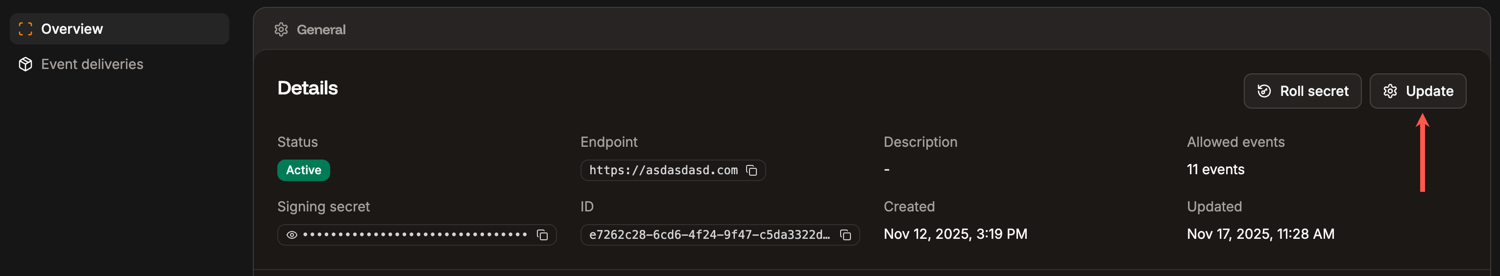 Update the webhook details