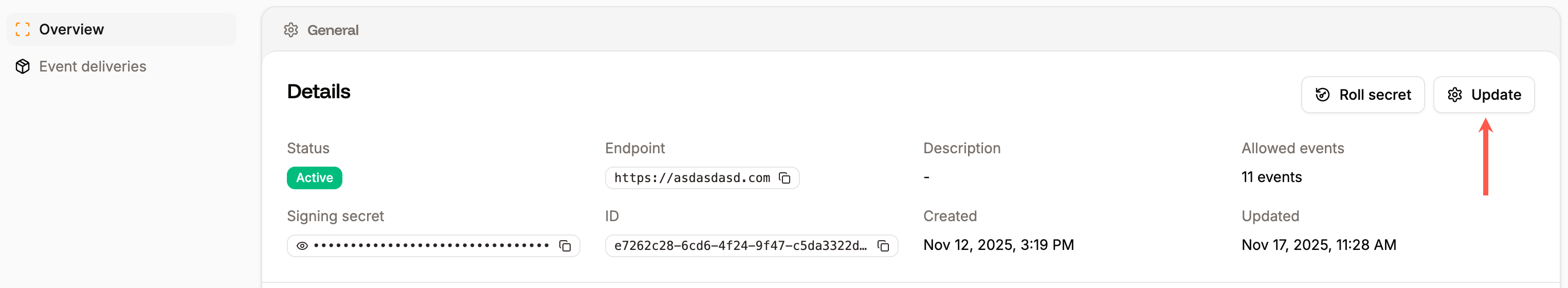 Update the webhook details