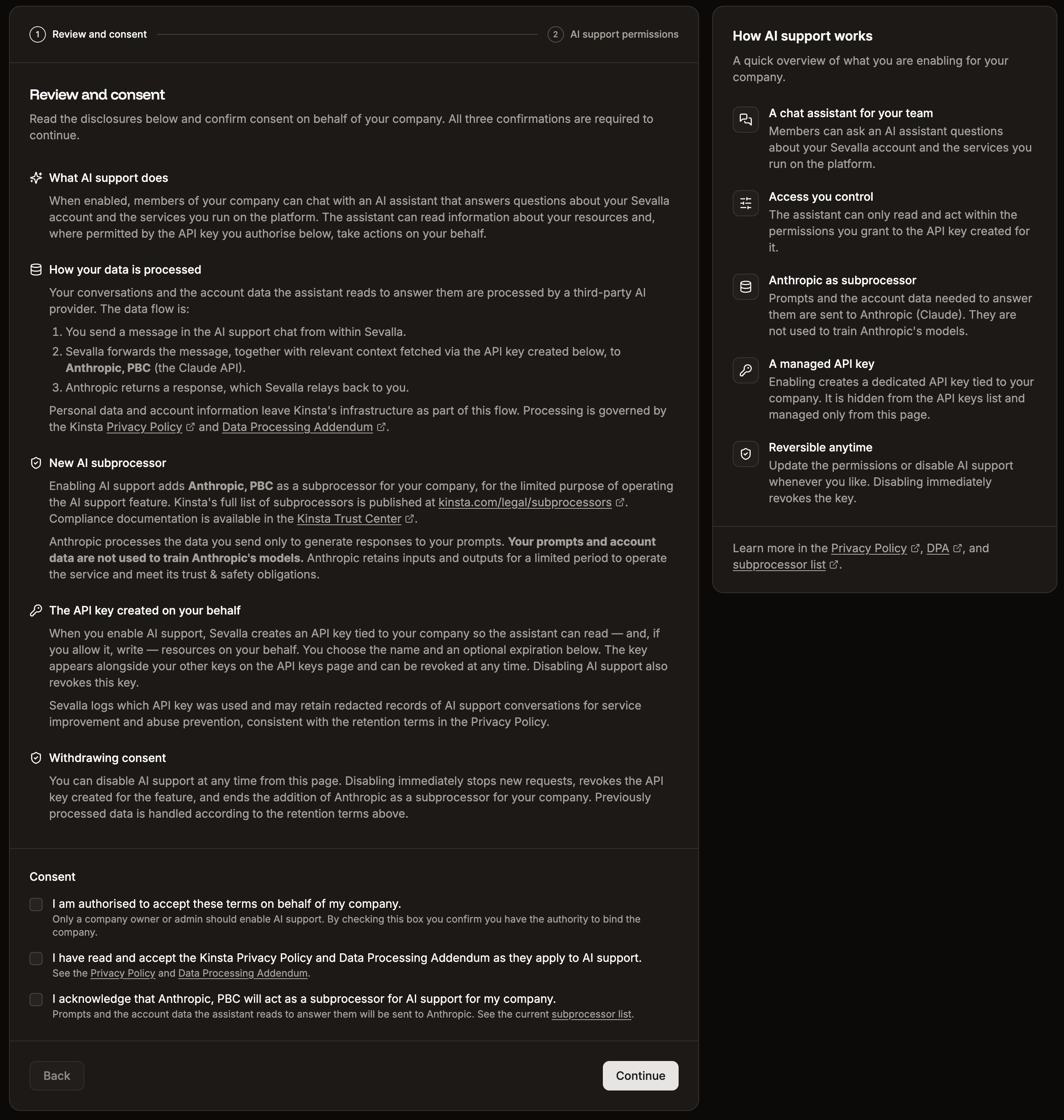 AI support disclosures