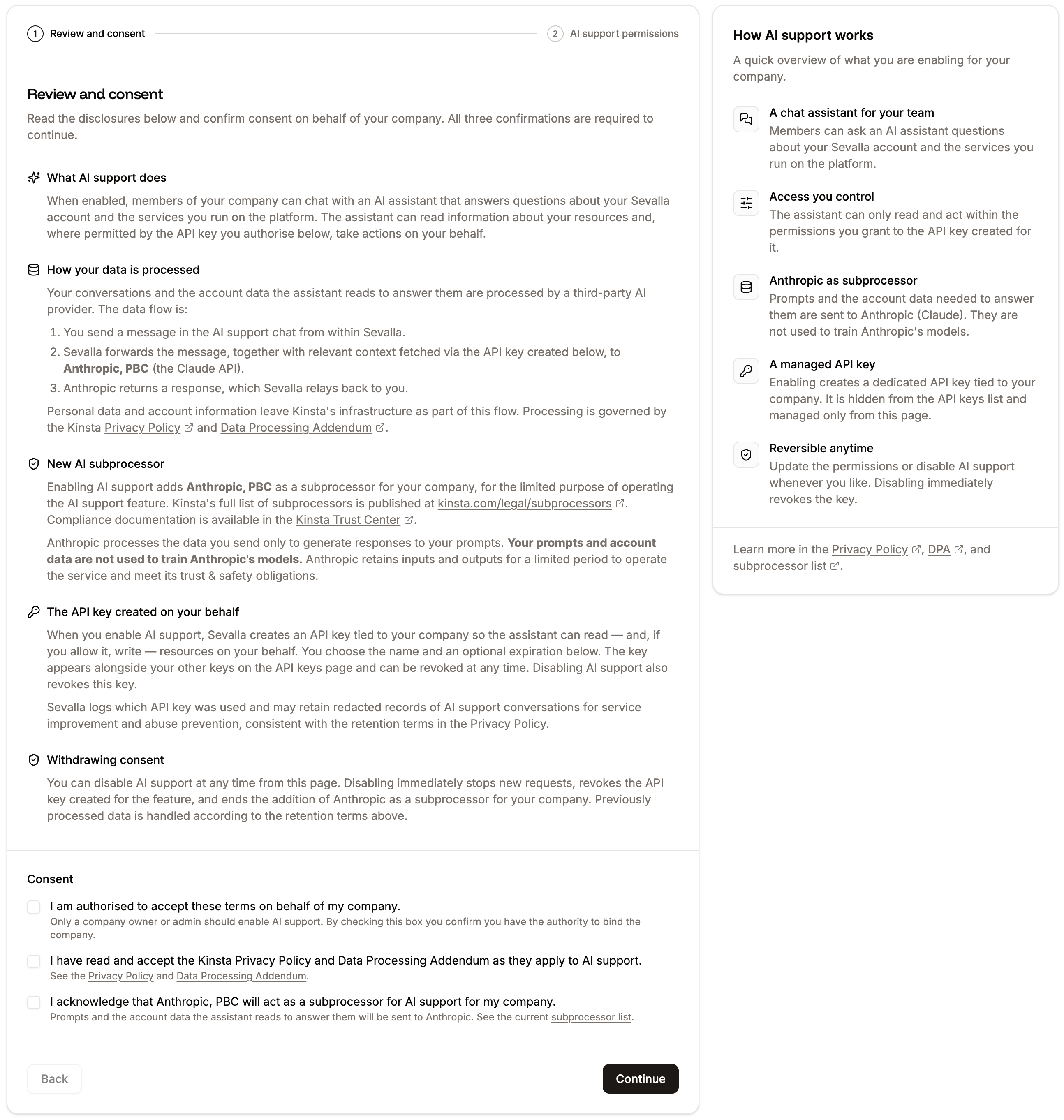 AI support disclosures