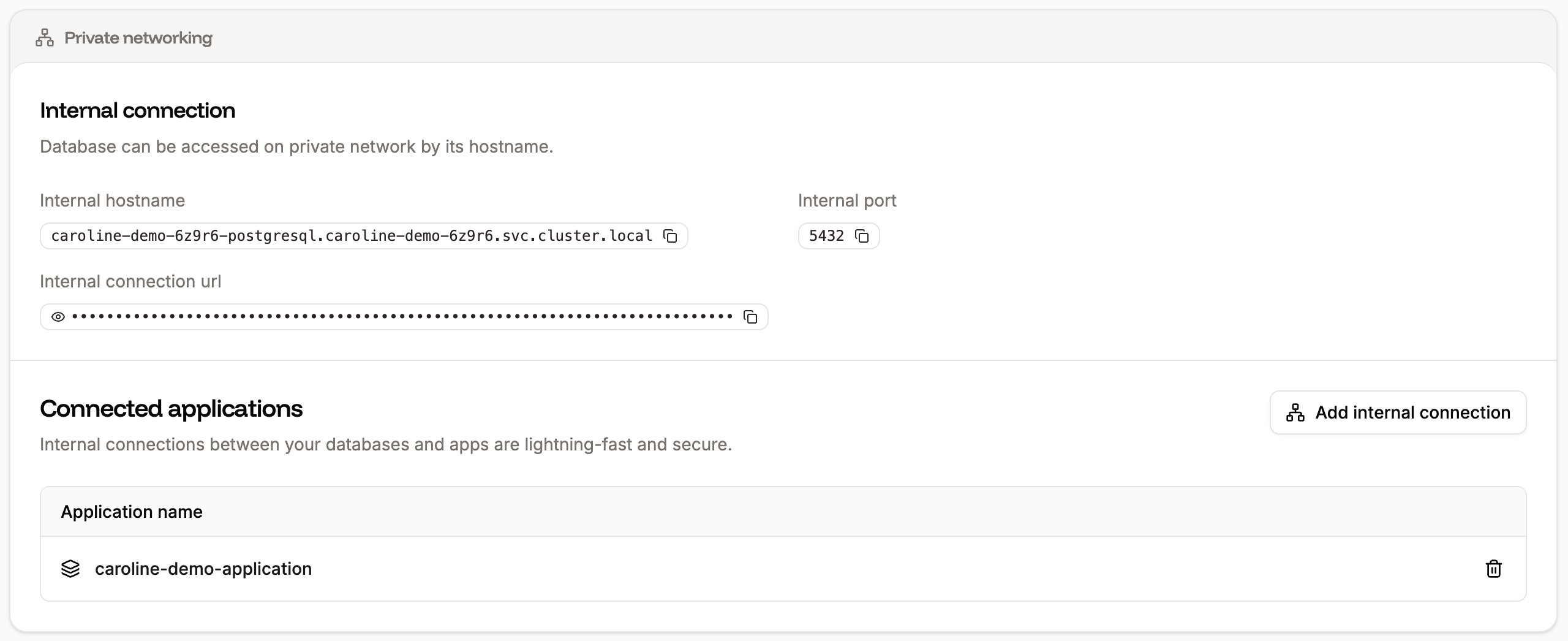 Private networking settings for your database