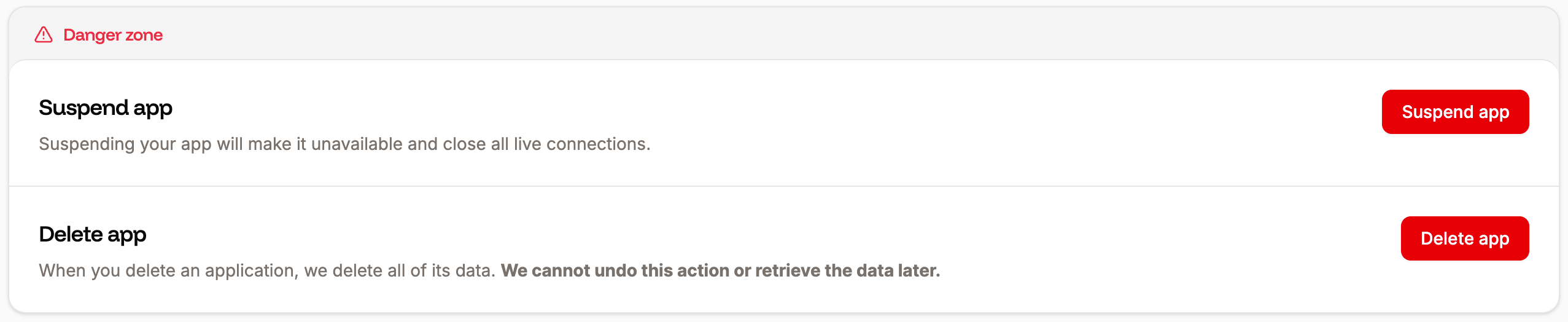 Danger zone settings