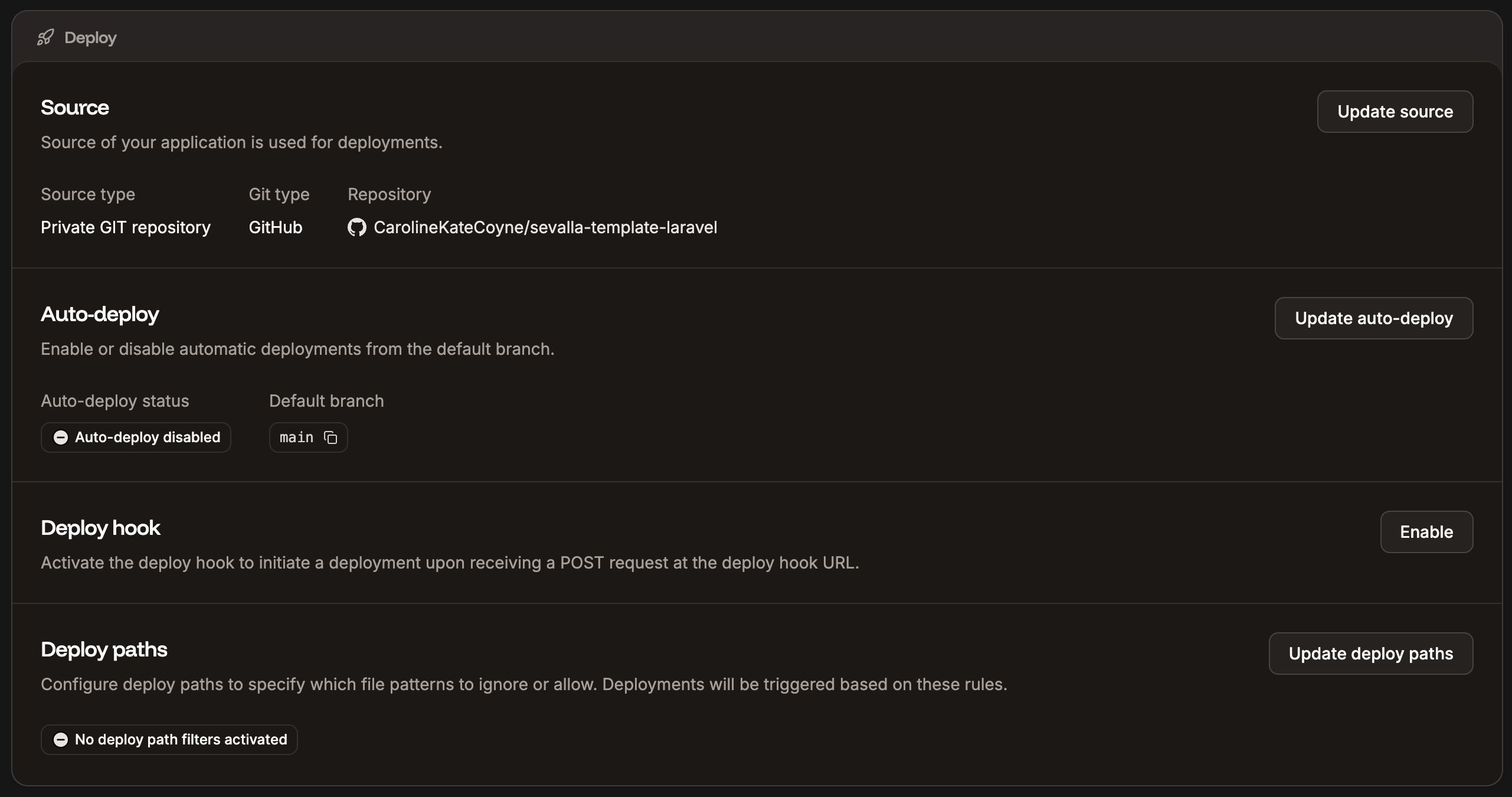 Deploy settings for your application