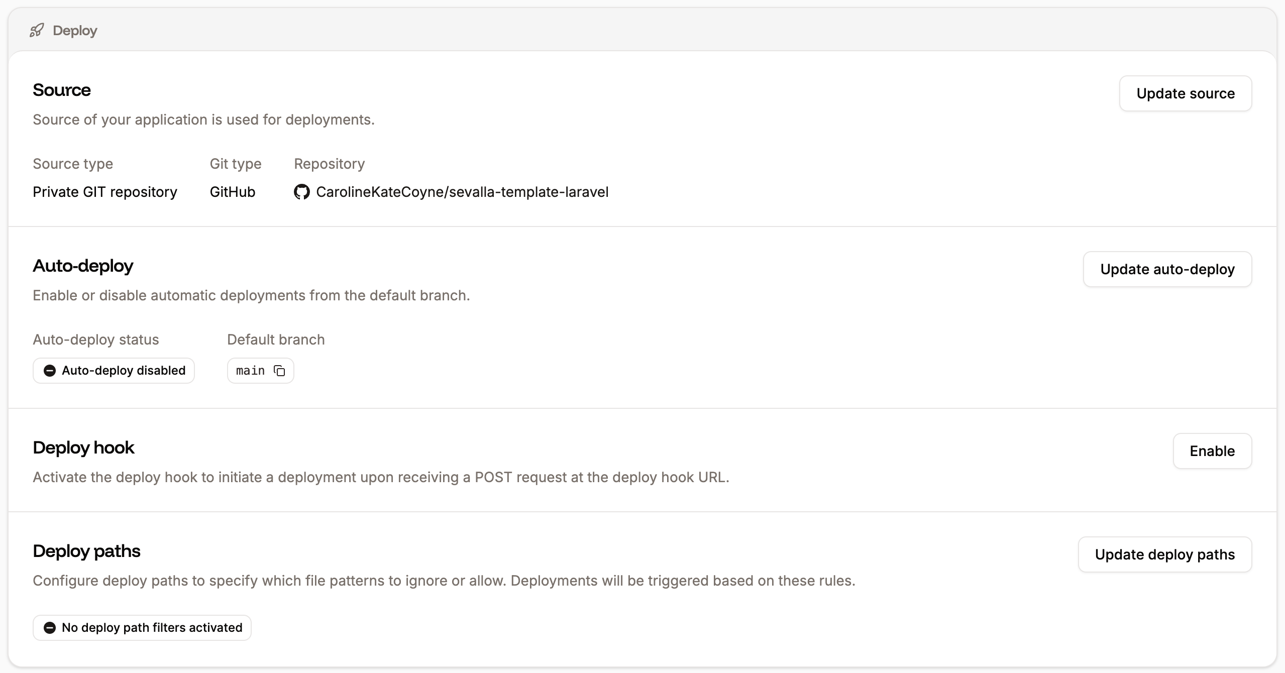 Deploy settings for your application