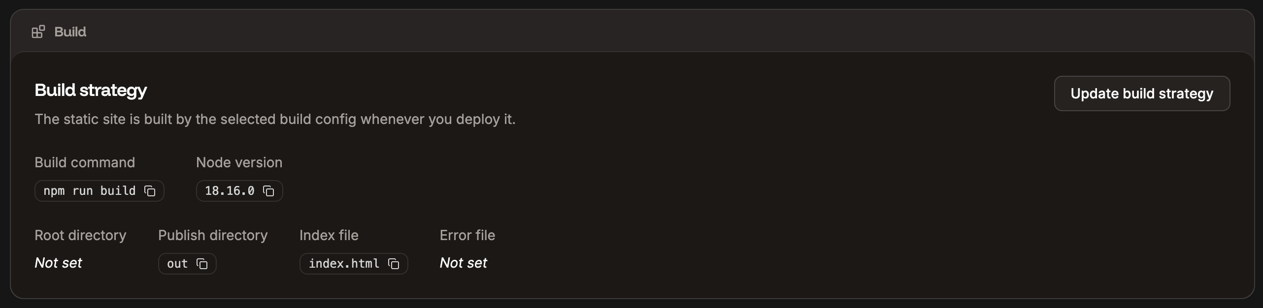 Build settings for your static site