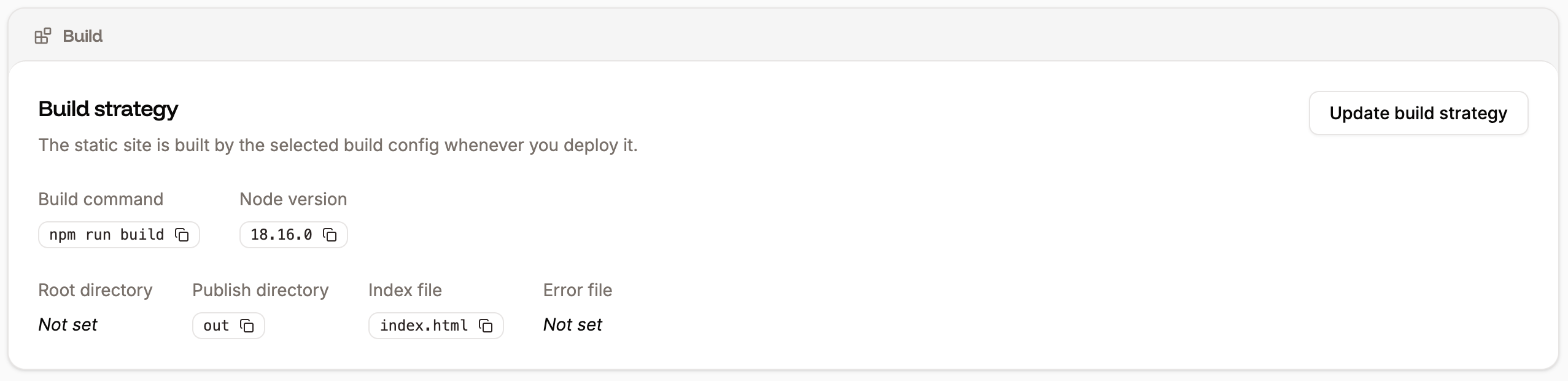 Build settings for your static site