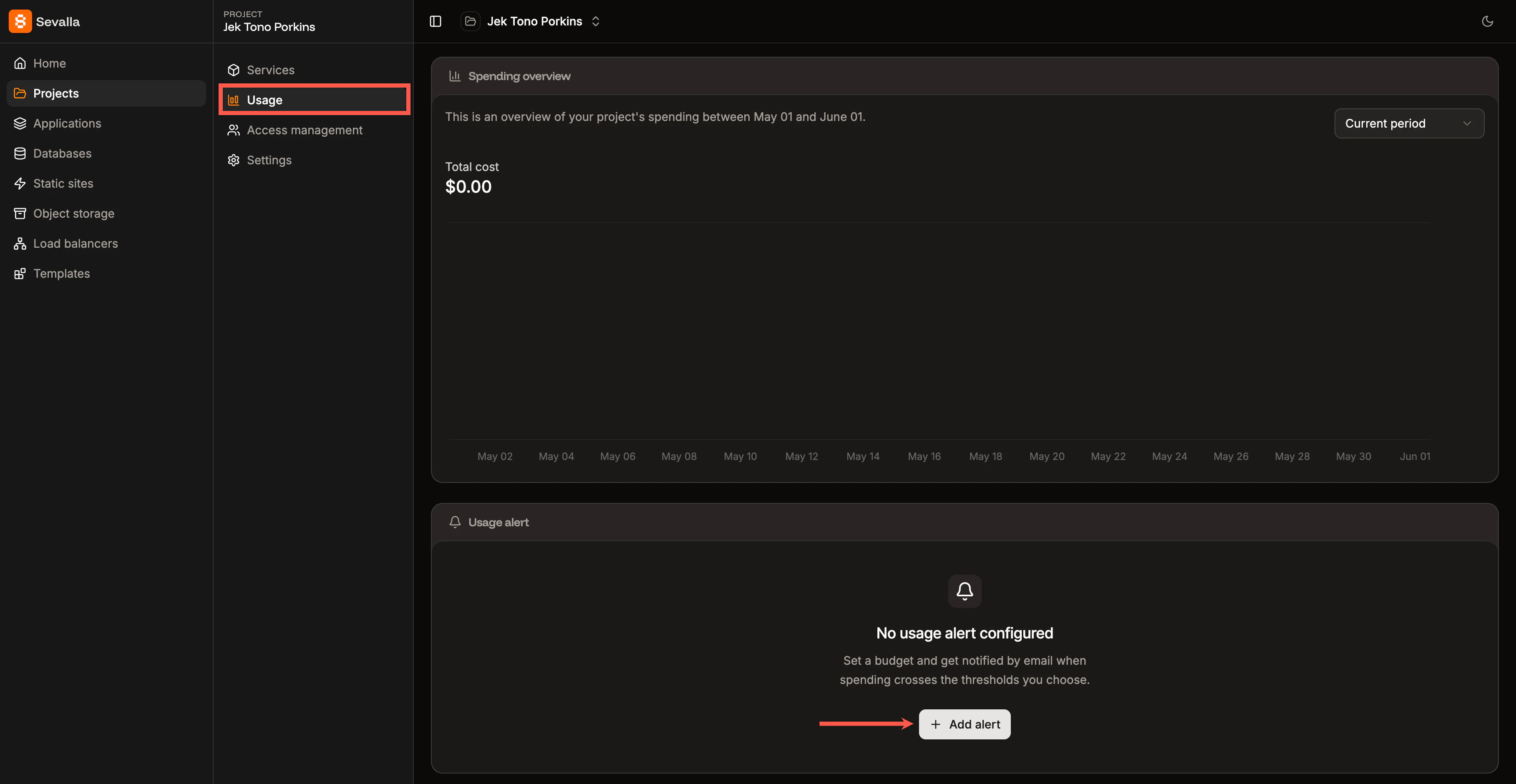 Add usage alerts to projects in Sevalla