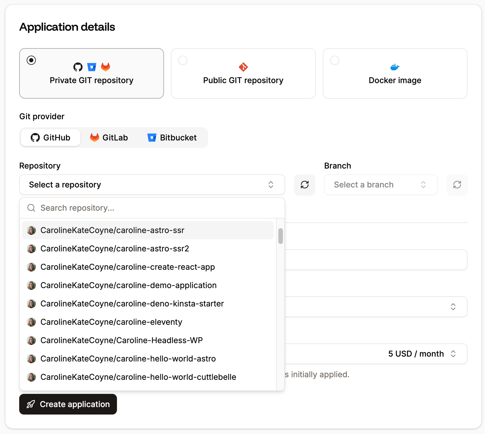 Select the GitHub repository you want to deploy on Sevalla