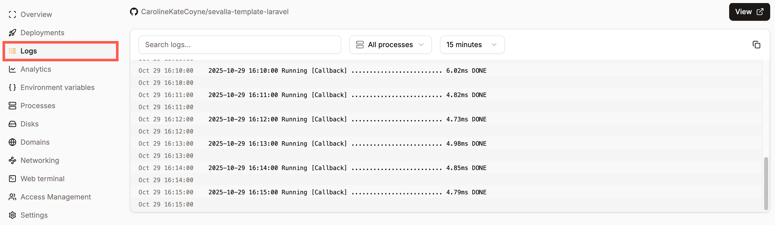 View your applicationās runtime logs in Sevalla