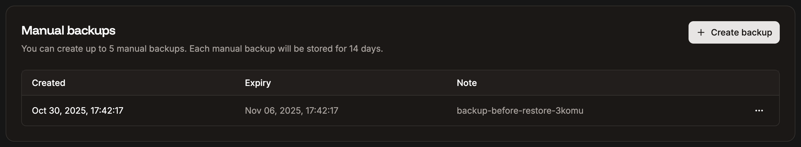 Manual database backups in Sevalla