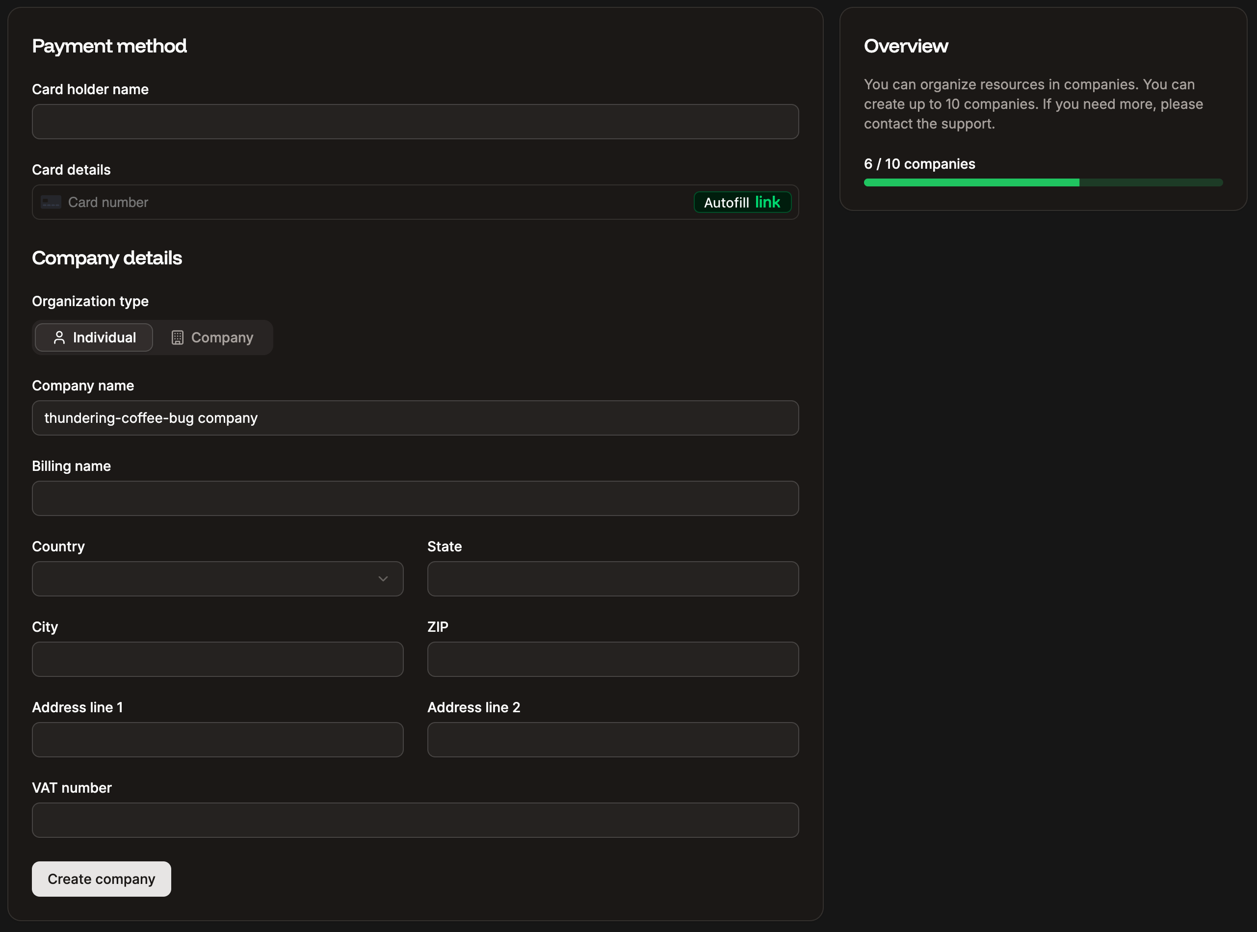 Add your company details