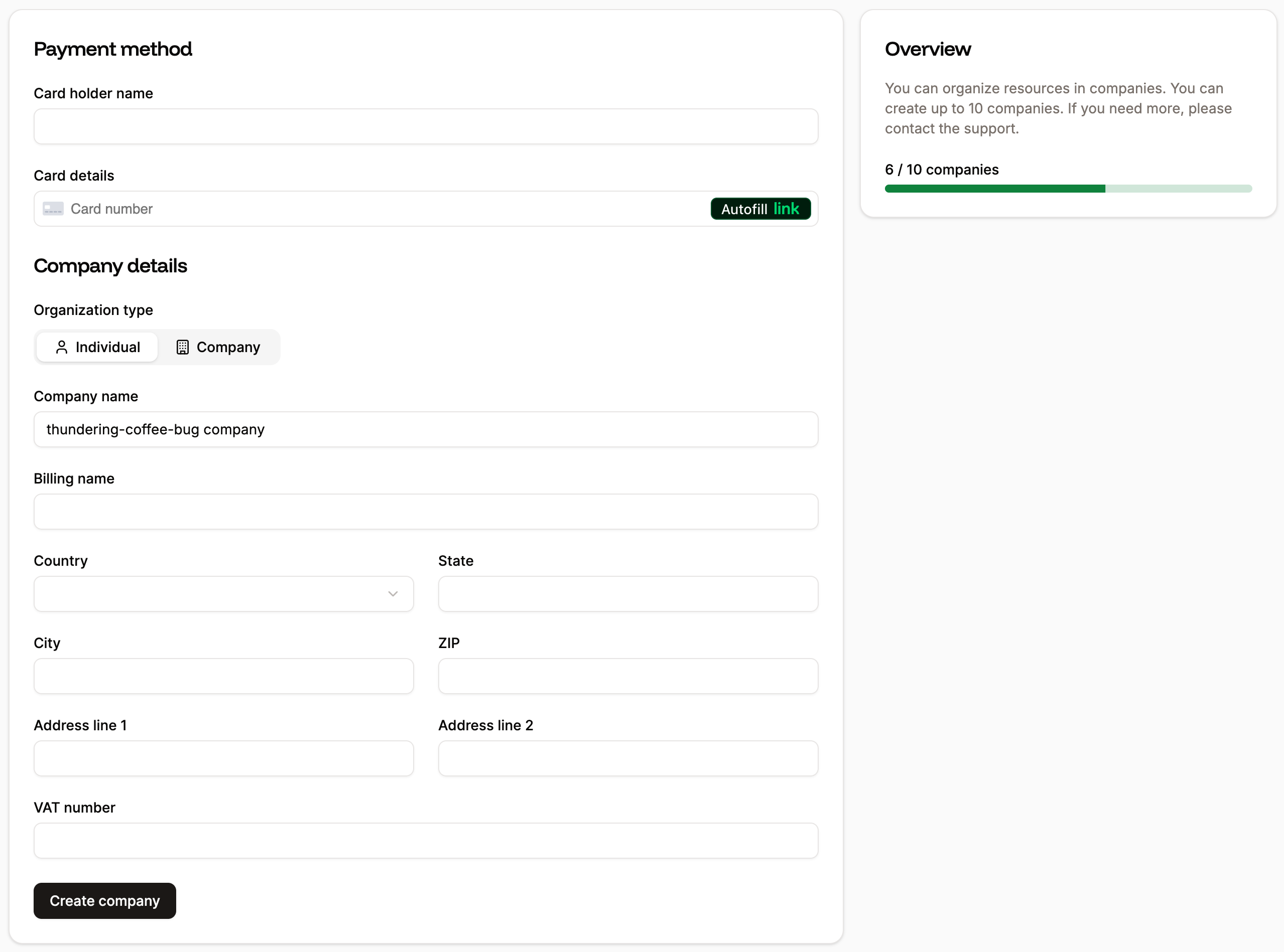Add your company details