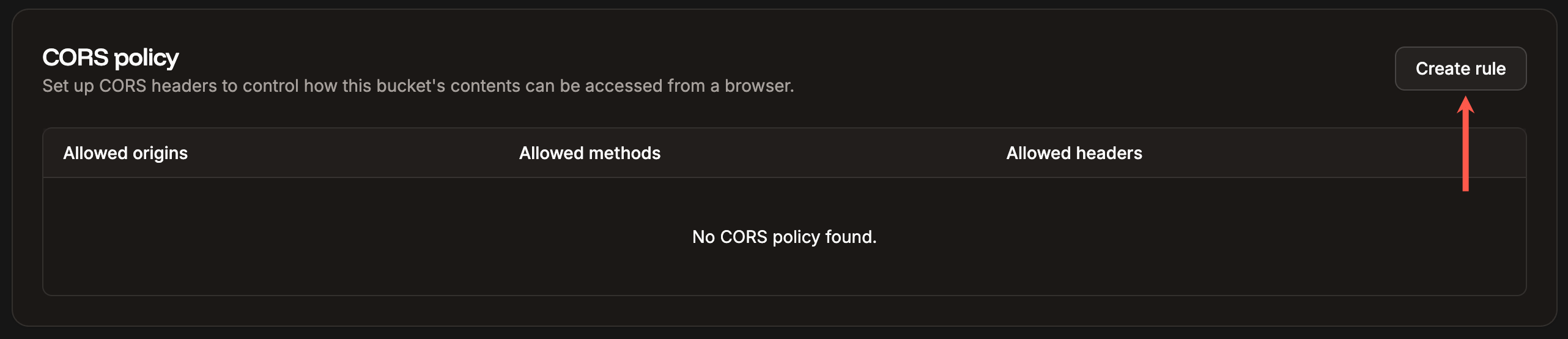 Create a CORS Policy for your object storage bucket