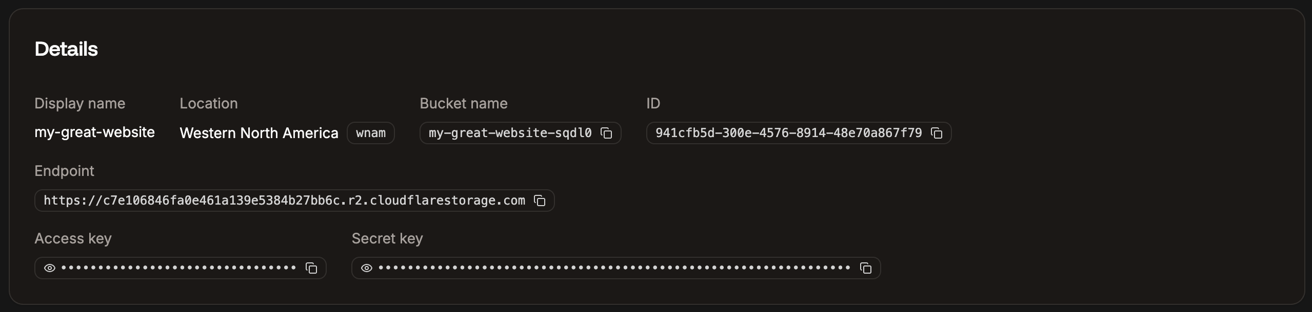 Details of your object storage bucket