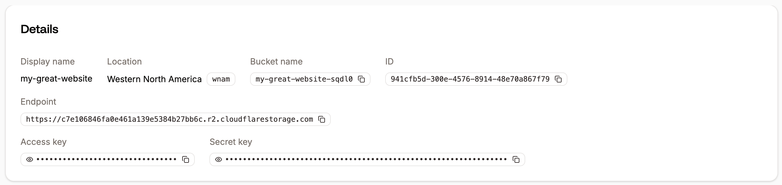 Details of your object storage bucket