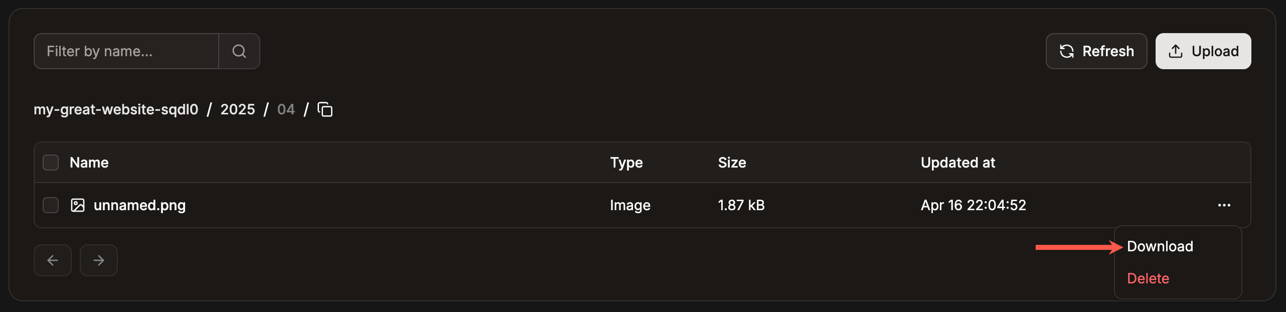 Download a file within object storage
