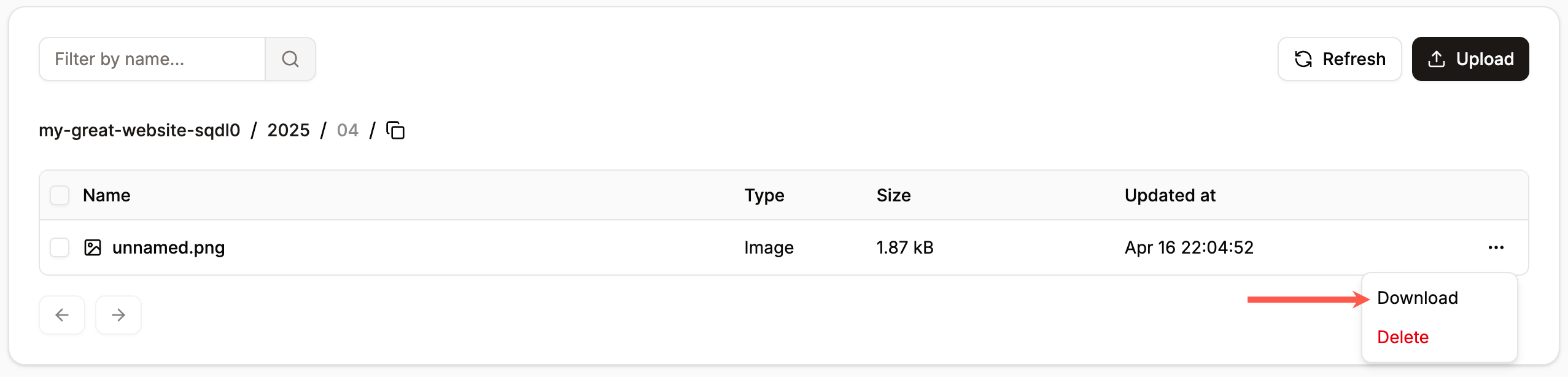 Download a file within object storage
