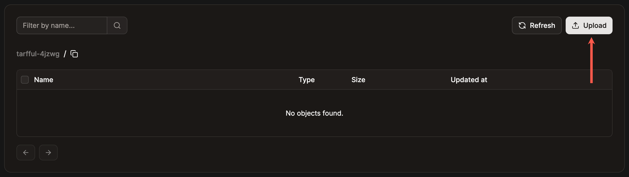 Upload files to object storage